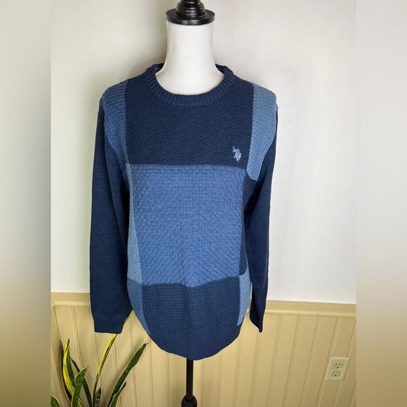 U.S. Polo Assn. Navy Patchwork Cotton Blend Sweater NWT Size Small - Picture 1 of 12